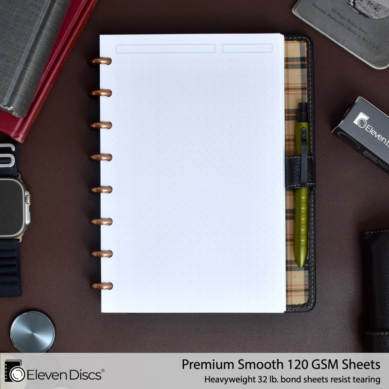 Eleven Discs Discbound Paper, Junior Size Blue Dot Grid Sheets - Premium 120gsm Heavyweight Notebook & Planner Refills - 8 Discs, 5.5 x 8.5 in - Punched for Circa, Arc, TUL (50 Sheets) - Image 2
