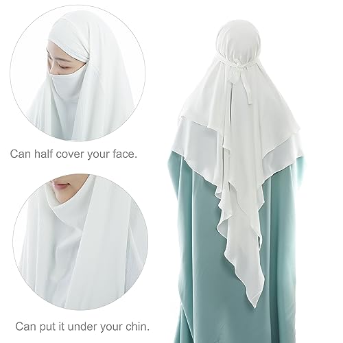 Khalat Muslim Prayer 2 Layers Soft Breathable Hijab Islamic Dubai Women's Instant Long White - Image 5