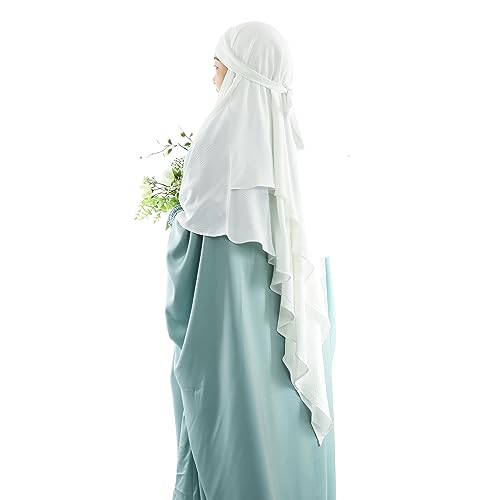 Khalat Muslim Prayer 2 Layers Soft Breathable Hijab Islamic Dubai Women's Instant Long White - Image 4
