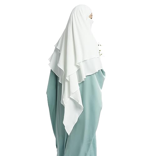 Khalat Muslim Prayer 2 Layers Soft Breathable Hijab Islamic Dubai Women's Instant Long White - Image 3