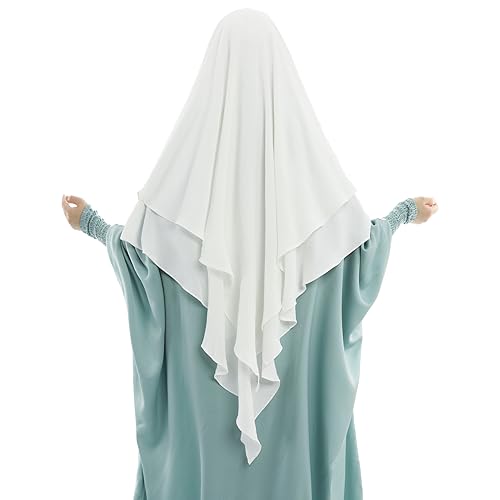 Khalat Muslim Prayer 2 Layers Soft Breathable Hijab Islamic Dubai Women's Instant Long White - Image 1