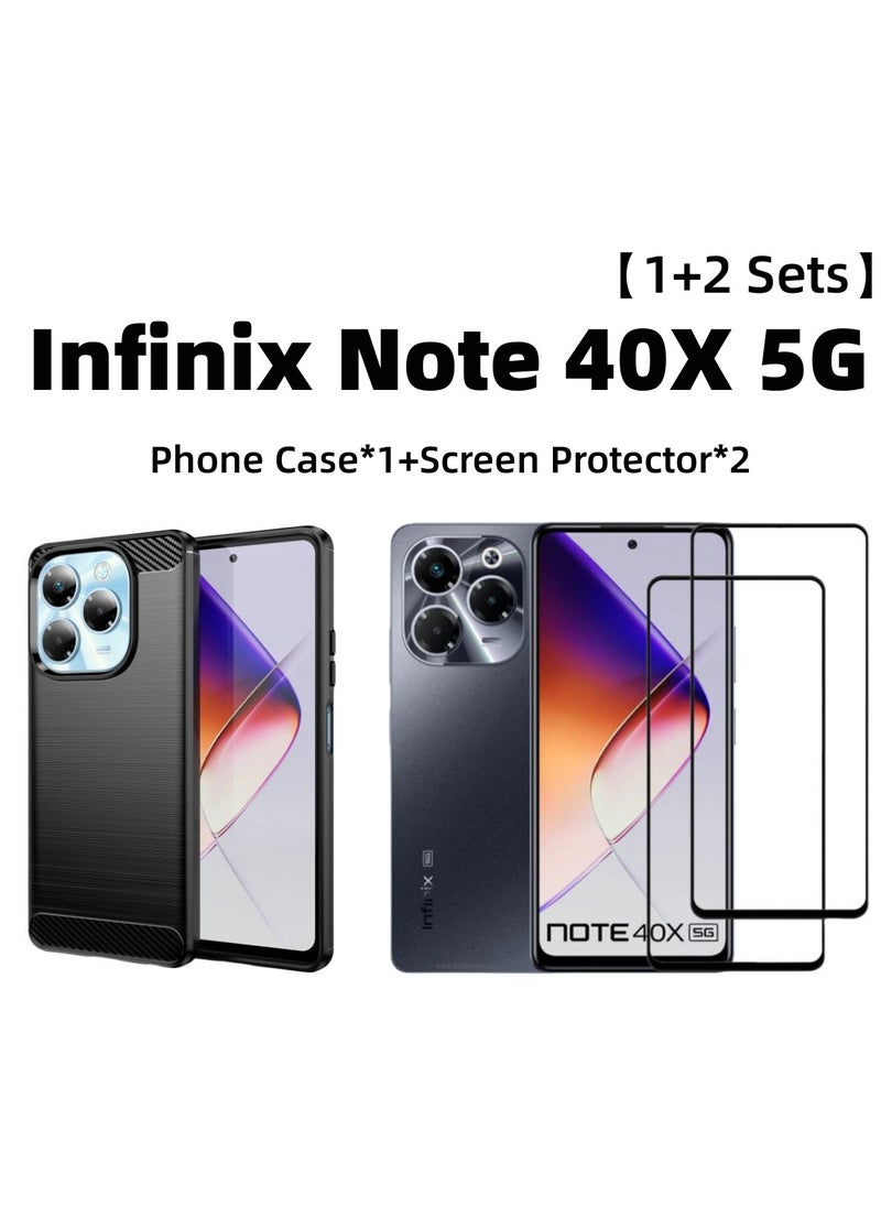 Fankalo - [1+2 Sets] For Infinix Note 40X 5G Case & Screen Protector Soft TPU Brushed Texture Anti-Slip Cover - Image 1