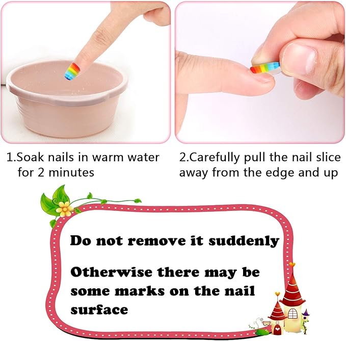 JANYUN JANYUN 96 Pcs Kids Fake Nails Press on Nails for Girls Preglue Full Cover Short False Nails Children Nails Lovely Gift for Children Refreshing and Cute - Image 5