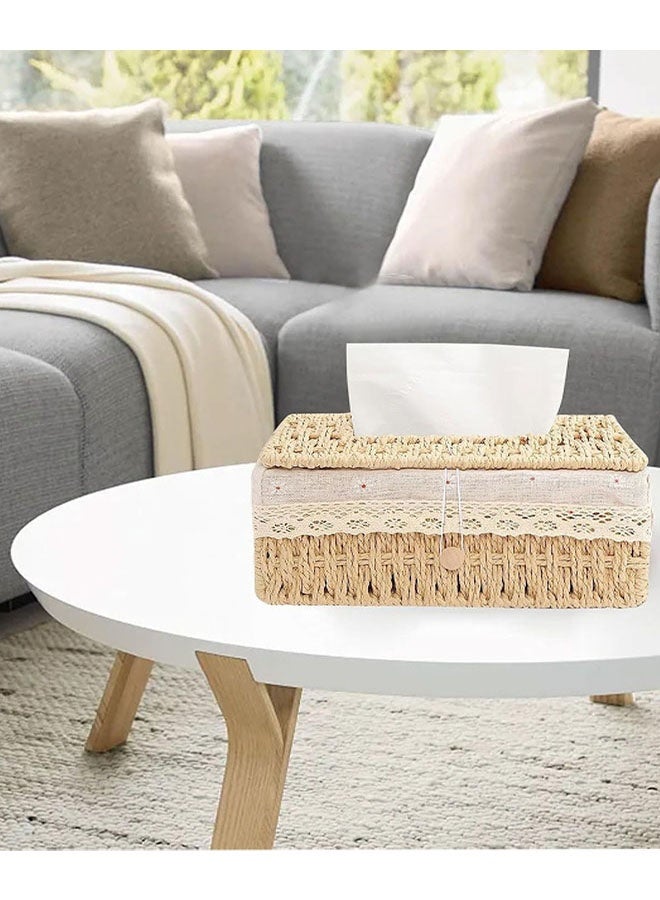 غطاء صندوق مناديل منسوج مستطيل الشكل، صندوق مناديل منسوج ريفي مستطيل الشكل مع غطاء قابل للفتح من الأعلى ومنظم للأوراق للغرفة المعيشة وغرفة النوم والحمام وديكور المنزل - Image 1