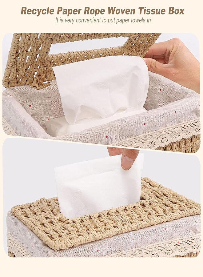 غطاء صندوق مناديل منسوج مستطيل الشكل، صندوق مناديل منسوج ريفي مستطيل الشكل مع غطاء قابل للفتح من الأعلى ومنظم للأوراق للغرفة المعيشة وغرفة النوم والحمام وديكور المنزل - Image 2