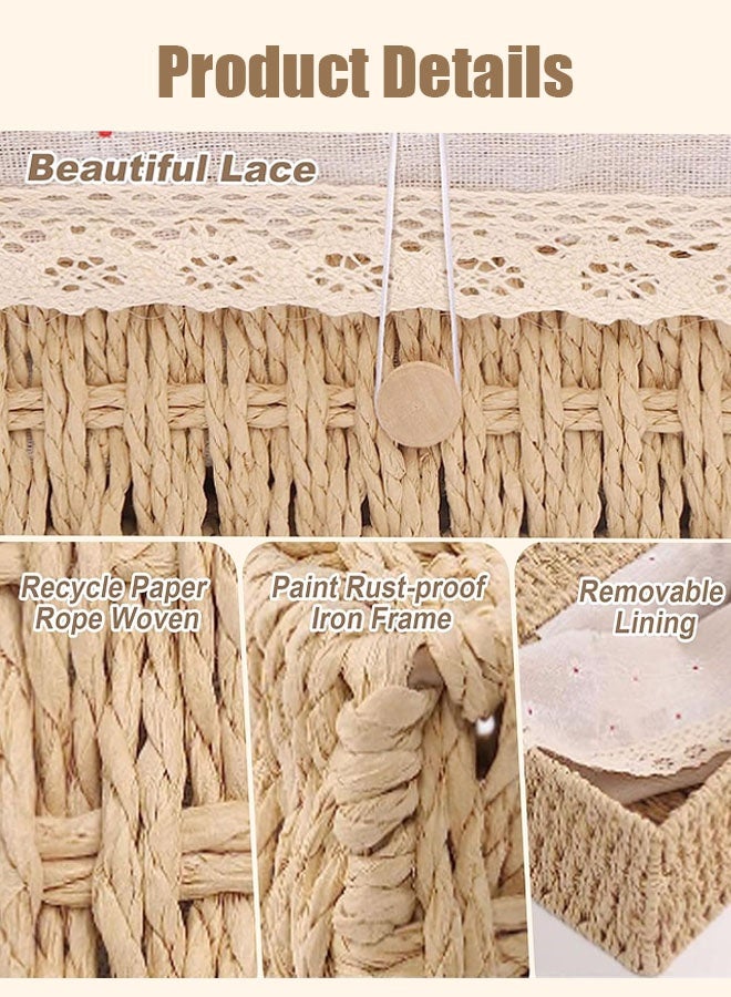 غطاء صندوق مناديل منسوج مستطيل الشكل، صندوق مناديل منسوج ريفي مستطيل الشكل مع غطاء قابل للفتح من الأعلى ومنظم للأوراق للغرفة المعيشة وغرفة النوم والحمام وديكور المنزل - Image 3