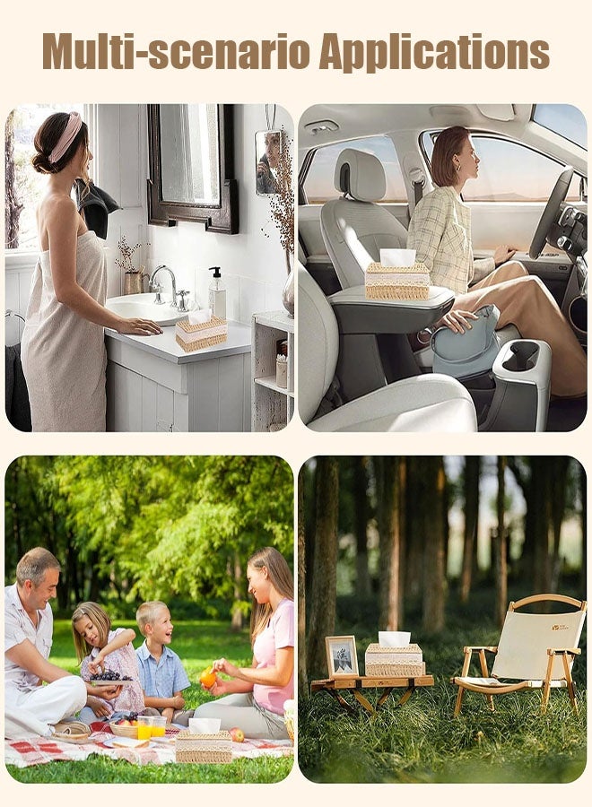 غطاء صندوق مناديل منسوج مستطيل الشكل، صندوق مناديل منسوج ريفي مستطيل الشكل مع غطاء قابل للفتح من الأعلى ومنظم للأوراق للغرفة المعيشة وغرفة النوم والحمام وديكور المنزل - Image 5