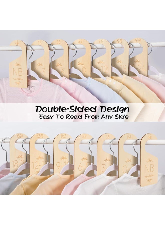 Giftacity Baby Closet Dividers for Clothes Organizer - Set of 7 Adorable Wooden Double-Sided Baby Clothes Size Hanger Organizer from Newborn to 24 Months for Nursery Beautiful DÃ©cor - Image 2