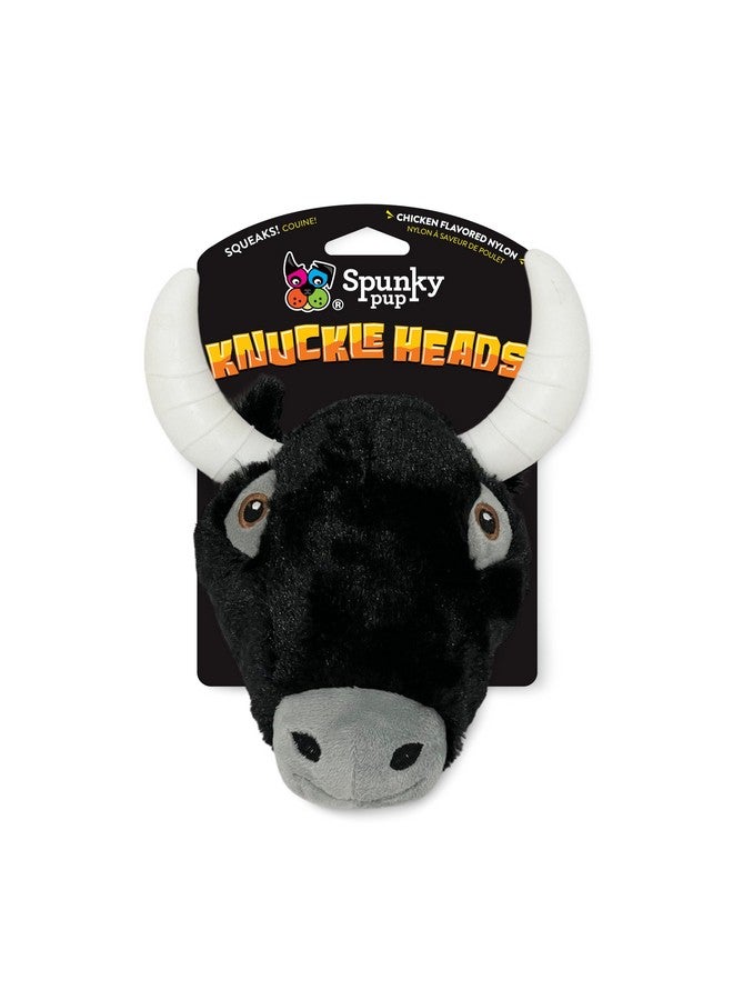 Spunky pup Knucklehead Durable Dog Toy - 2-in-1 Plush & Chew Toy for Aggressive Chewers, Chicken-Flavored Dental Chew, Durable Double-Stitched Squeaker- Bull - Image 1