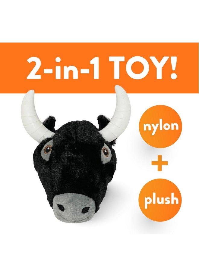 Spunky pup Knucklehead Durable Dog Toy - 2-in-1 Plush & Chew Toy for Aggressive Chewers, Chicken-Flavored Dental Chew, Durable Double-Stitched Squeaker- Bull - Image 3