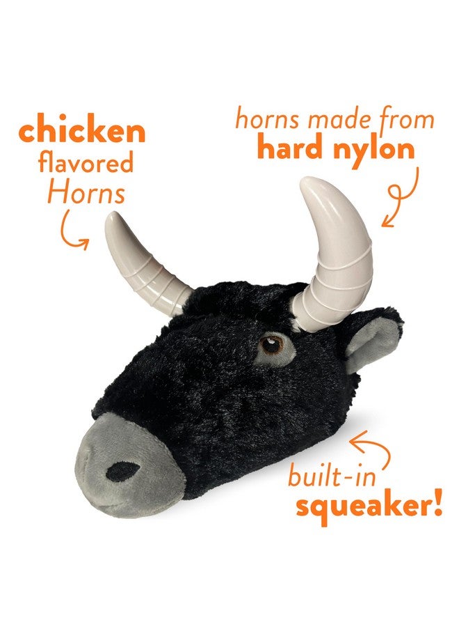 Spunky pup Knucklehead Durable Dog Toy - 2-in-1 Plush & Chew Toy for Aggressive Chewers, Chicken-Flavored Dental Chew, Durable Double-Stitched Squeaker- Bull - Image 2