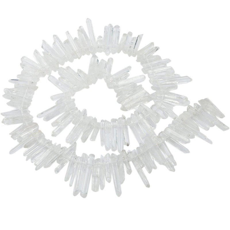 SUNYIK Natural Rock Quartz Crystal Points Quartz Polished Sticks Spikes Point Beads 15 inches Strand Drilled