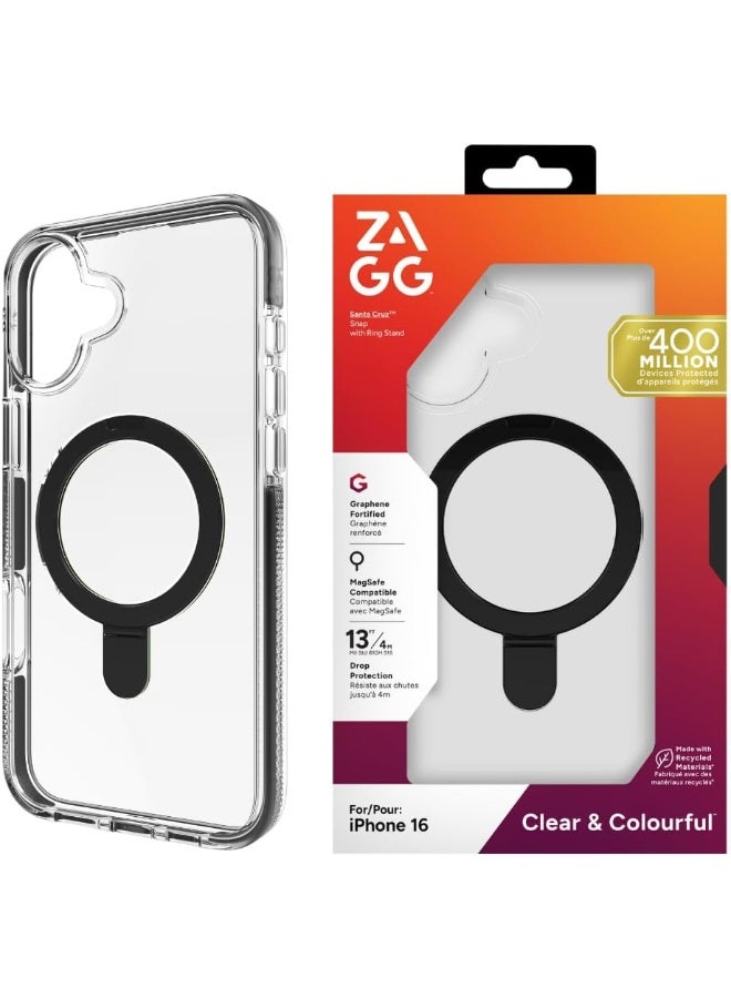 ZAGG Santa Cruz Snap Case with RingStand for iPhone 16 Clear/Black - Image 1