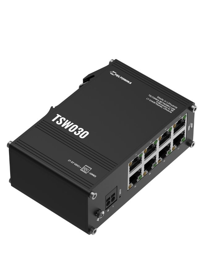 TELTONIKA TSW030 Ethernet Switch, 8 x 10/100Mbps Ethernet Ports, Low Power Consumption, Built-in DIN Rail Mount - Image 2