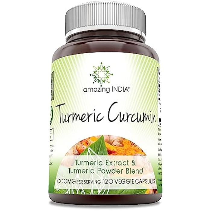 Amazing India Turmeric Curcumin 1000 Mg per Serving | 120 Veggie Capsules Supplement | Blend of Turmeric Powder & Turmeric Extract | Non-GMO | Gluten Free | Made in USA - Image 1