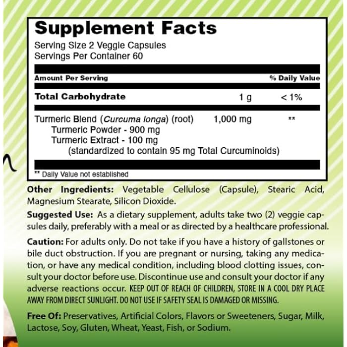 Amazing India Turmeric Curcumin 1000 Mg per Serving | 120 Veggie Capsules Supplement | Blend of Turmeric Powder & Turmeric Extract | Non-GMO | Gluten Free | Made in USA - Image 4