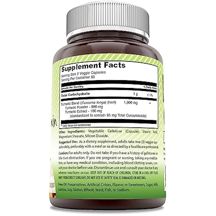 Amazing India Turmeric Curcumin 1000 Mg per Serving | 120 Veggie Capsules Supplement | Blend of Turmeric Powder & Turmeric Extract | Non-GMO | Gluten Free | Made in USA - Image 2