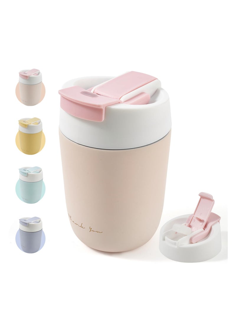 SYOSI Travel Coffee Mug with Ceramic Coating, 12oz Double Wall Insulated Coffee Tumbler with Lid and Straw, Stainless Steel Leak Proof Tumbler Reusable Coffee Cup for Cold&Hot Drinks, Men Women, Pink  - Image 1