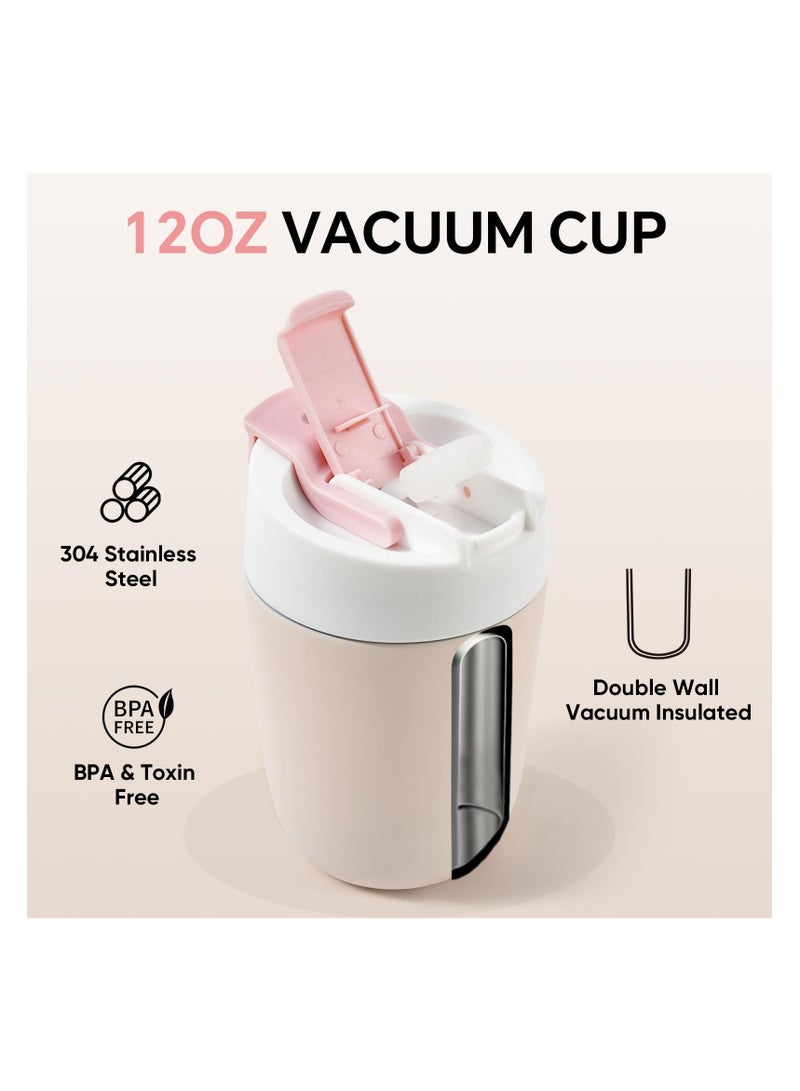SYOSI Travel Coffee Mug with Ceramic Coating, 12oz Double Wall Insulated Coffee Tumbler with Lid and Straw, Stainless Steel Leak Proof Tumbler Reusable Coffee Cup for Cold&Hot Drinks, Men Women, Pink  - Image 2