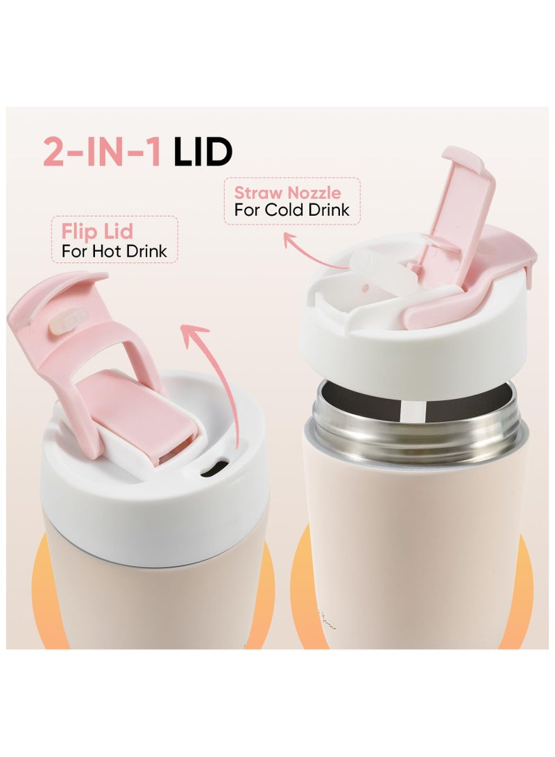 SYOSI Travel Coffee Mug with Ceramic Coating, 12oz Double Wall Insulated Coffee Tumbler with Lid and Straw, Stainless Steel Leak Proof Tumbler Reusable Coffee Cup for Cold&Hot Drinks, Men Women, Pink  - Image 3