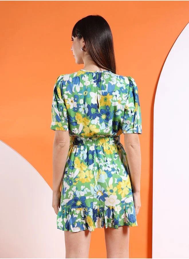 Freehand Women Fit and Flared Casual Floral Print Elasticated Waist Midi Dress