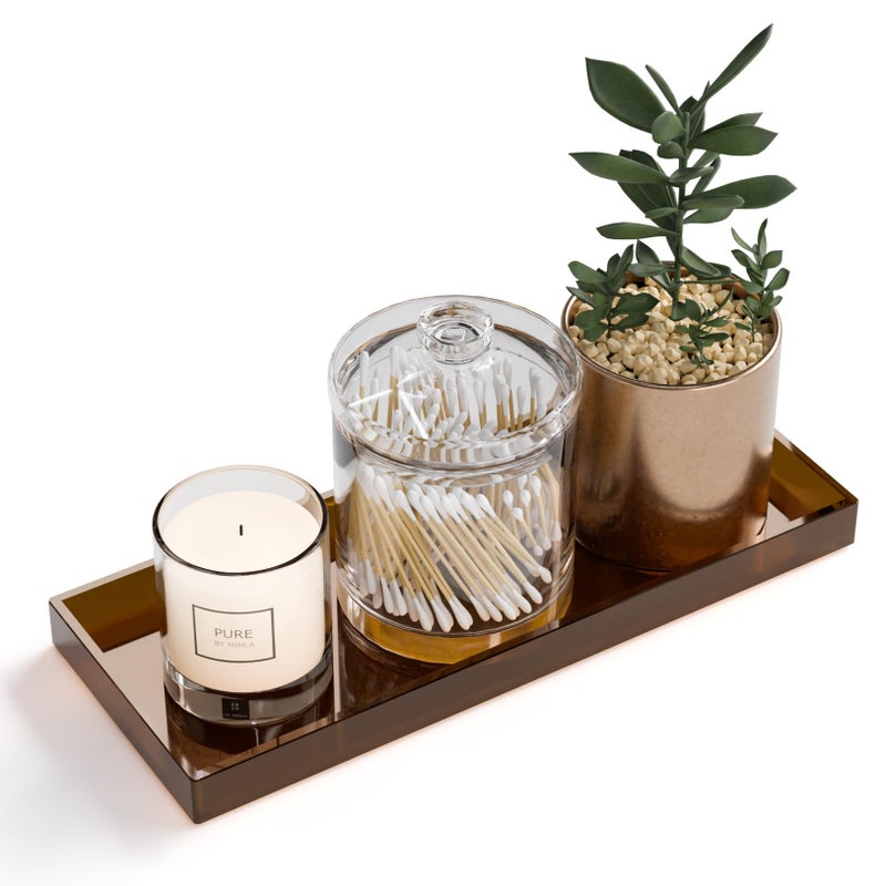 Atzymolin 11"" X 4.3"" Bathroom Vanity Tray Acrylic Decorative Counter Organizer For Soap Dispenser  Perfume  Candle  Makeup - Rectangle Tray For Sink  Toilet Tank  Dresser Home Decor  Small Brown - Image 1