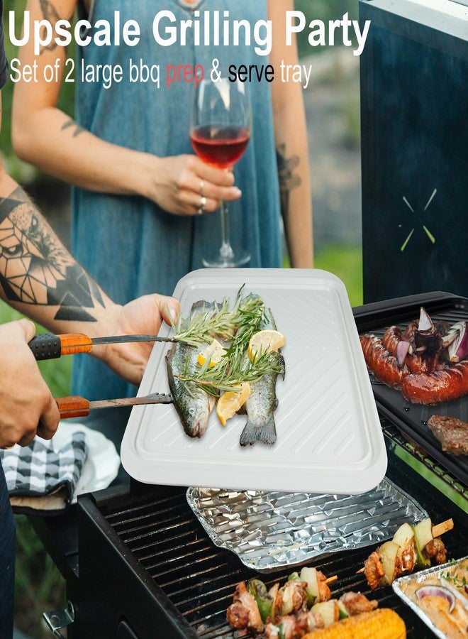ECOIOU Extra Large Grilling Prep and Serve Trays, 17.3x13 inch BBQ Tray for Raw and Cooked Food, Melamine Serving Trays for Food, Set of 2, Black and White - Image 2