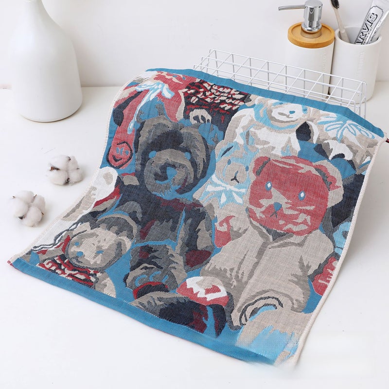 Cartoon Floral Muslin Large Scarf Soft Absorbent cute bear 