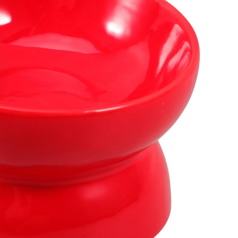 Elevated Ceramic Dog Bowl Slanted Feeder Small Red For Puppies And Small Breeds - Image 4