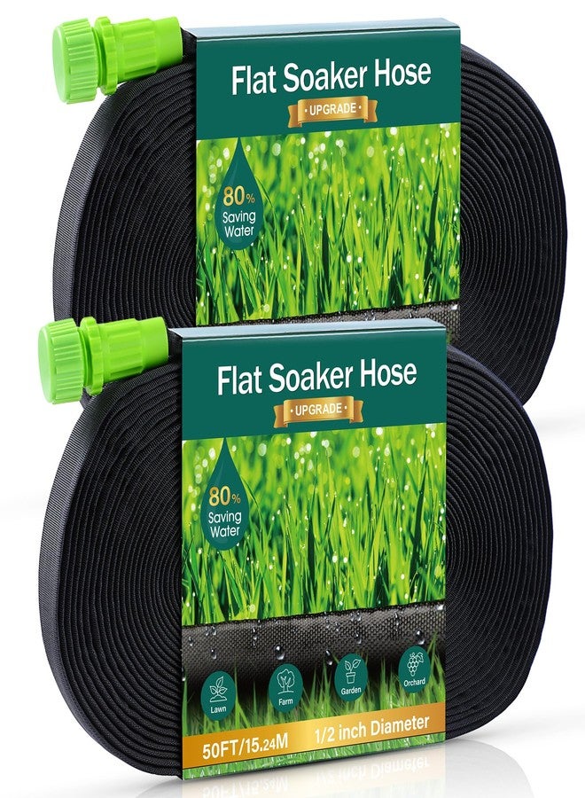 Premillow Soaker Hose - Flat Soaker Hose 100FT for Garden Beds, Water Garden Soaker Hose Linkable Consistent Drip Irrigation Hose Save 83% Water - Image 1