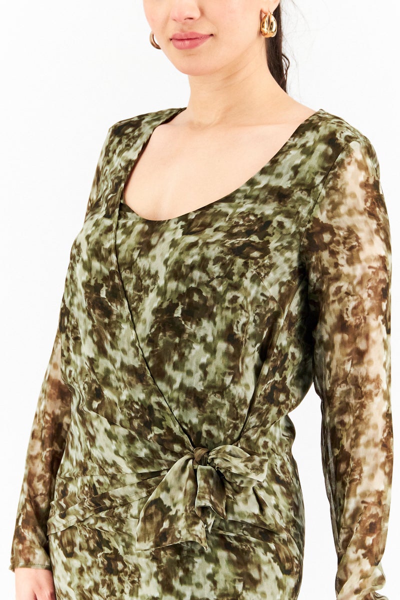 IKKS Women All Over Print Ruffed Mini Dress, Green - Image 3