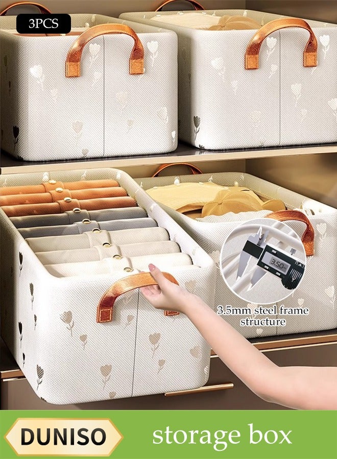DUNISO 3 Pcs Wardrobe Clothes Organizer, oxford cloth foldable storage box，with handles, wear resistant and easy to clean，for storing shirts, sweaters, T shirts, jeans, 47*28*20cm - Image 1