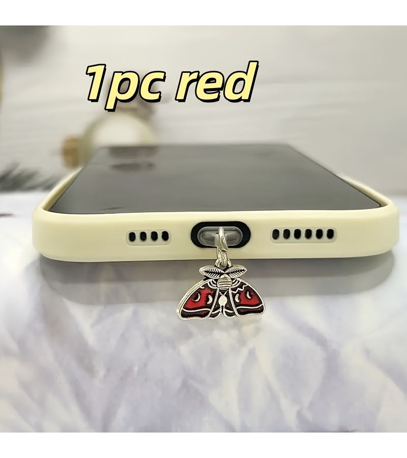 Red Golden Moth Dust Plug For iPhone Simple Fashion Phone Jack Protector - Image 3