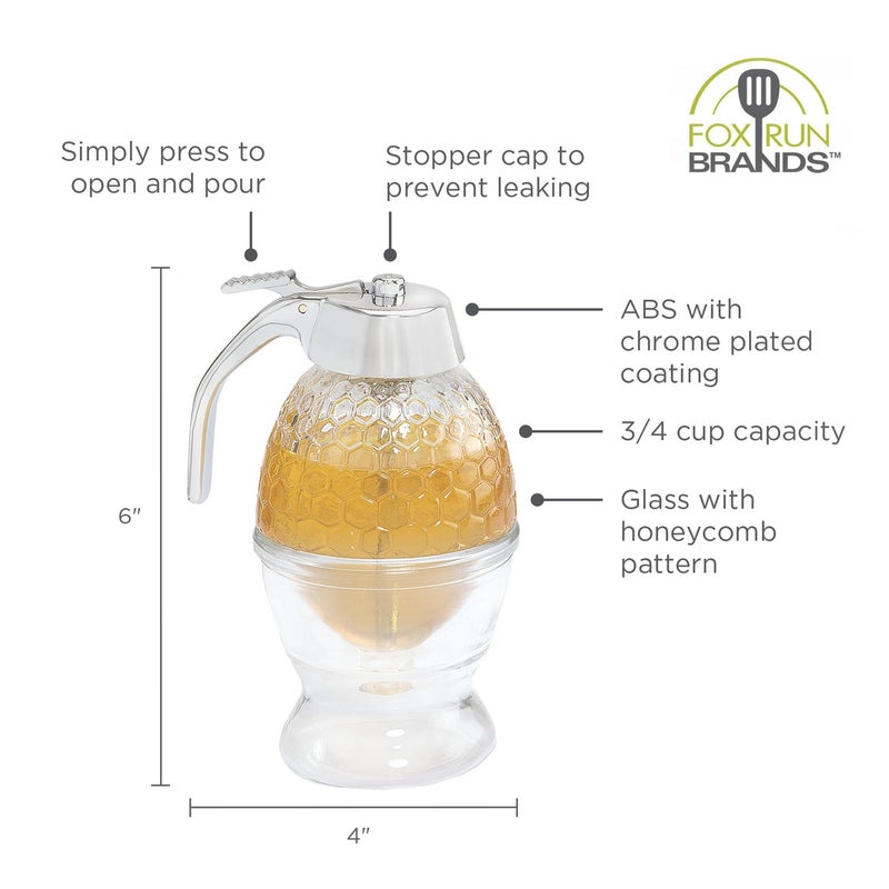 Fox Run Warming Base Glass Honey and Syrup Dispenser, 1 Count (Pack of 1), Clear - Image 3