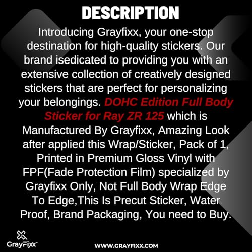 Grayfixx DOHC Edition Full Body Sticker for Ray ZR 125 | Made in Premium Gloss Vinyl with FPF (Fade Protection Film), Waterproof, Precut Sticker, Pack of 1 for Both Side - Image 3