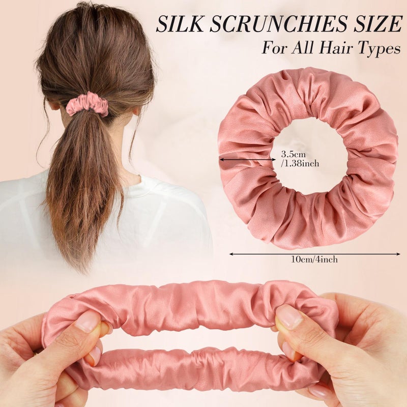 obeoby Cherry Pink Mulberry Silk Hair Scrunchies, 4Pcs Silk Hair Ties for Hair Sleep Frizz Breakage All Hair Types - Image 3