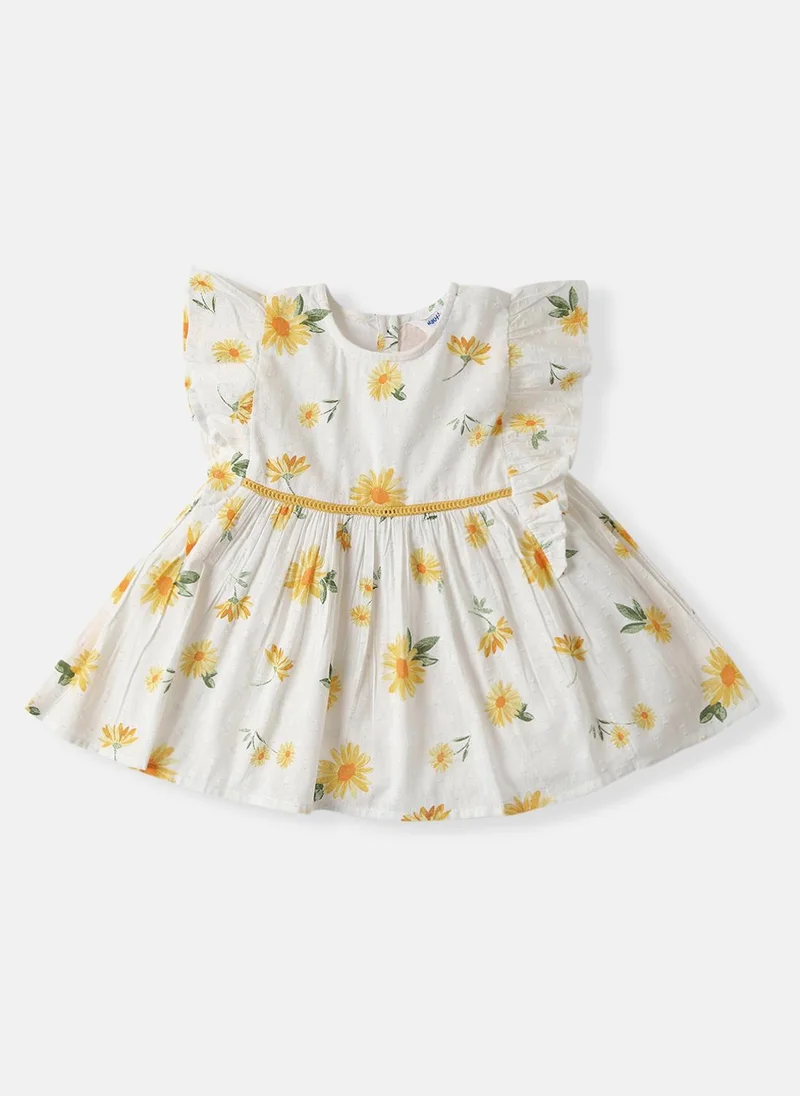 Nautinati Nautinati Girls' Cotton Floral Print Frock With Bucket Hat