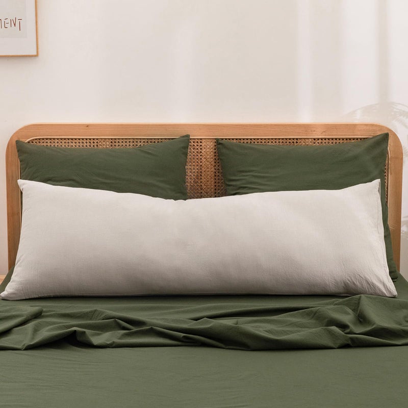 BESTOUCH 100% Washed Cotton Pillowcase for Hair and Skin Linen Feel Soft Comfortable Breathable 1 Pcs Pillow Case with Envelope Closure Solid Linen Grey Body 20x54 Inches - Image 1