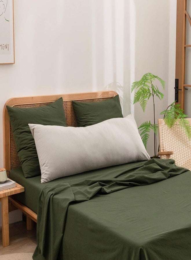 BESTOUCH 100% Washed Cotton Pillowcase for Hair and Skin Linen Feel Soft Comfortable Breathable 1 Pcs Pillow Case with Envelope Closure Solid Linen Grey Body 20x54 Inches - Image 2