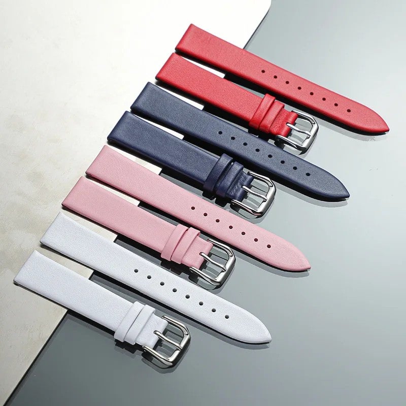 Bluejw Replacement Handmade Flat Pink Genuine Leather Watch Strap for Samsung – Luxury Soft 12mm 14mm 16mm 18mm 20mm 22mm Women's Watchband - Image 2