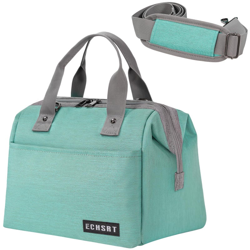 ECHSRT Insulated Lunch Bag WomenMen 10L Reusable Lunch Tote Bag with Adjustable Shoulder Strap Leakproof Cooler for Work Office Wide Open Lunchbox Green