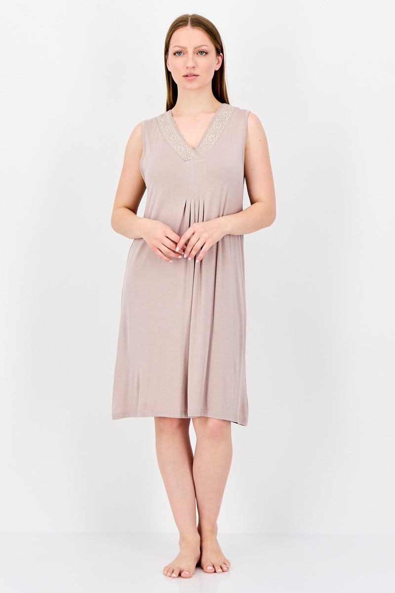 FOREVER 21 Women Sleeveless Textured Sleepwear Dress, Tan - Image 1