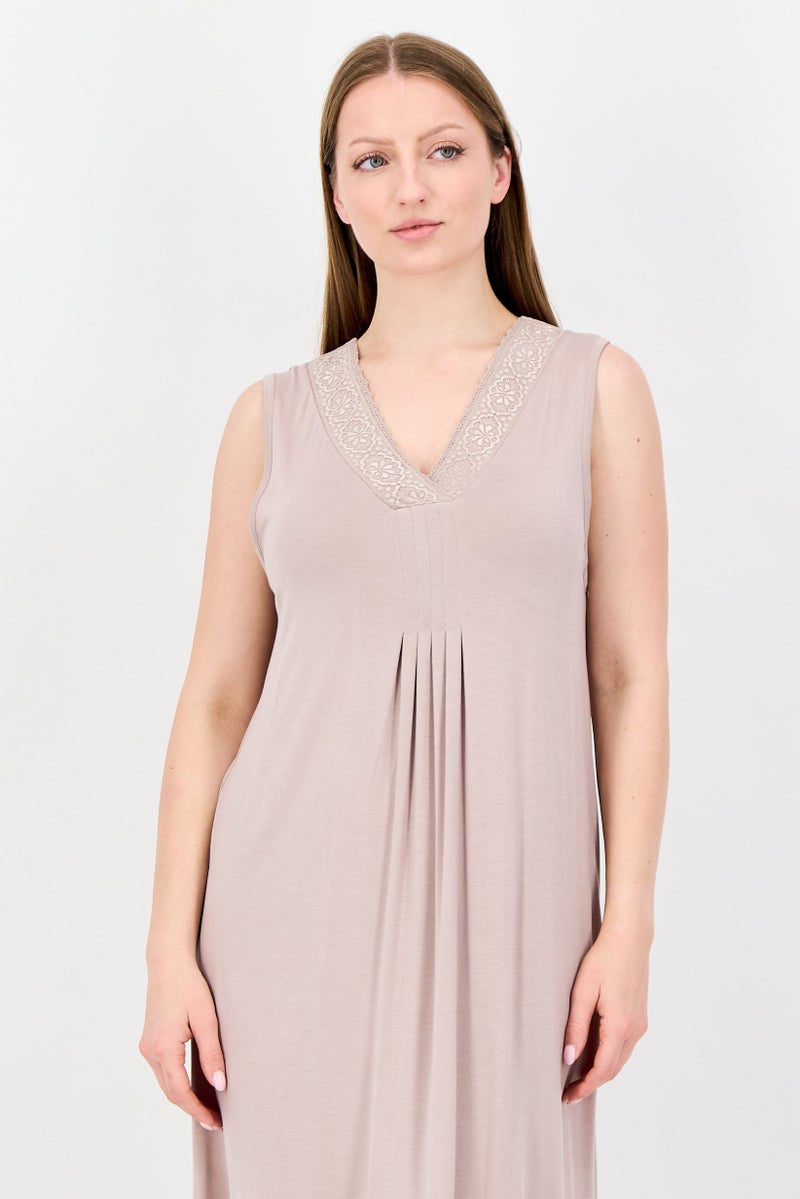 FOREVER 21 Women Sleeveless Textured Sleepwear Dress, Tan - Image 4