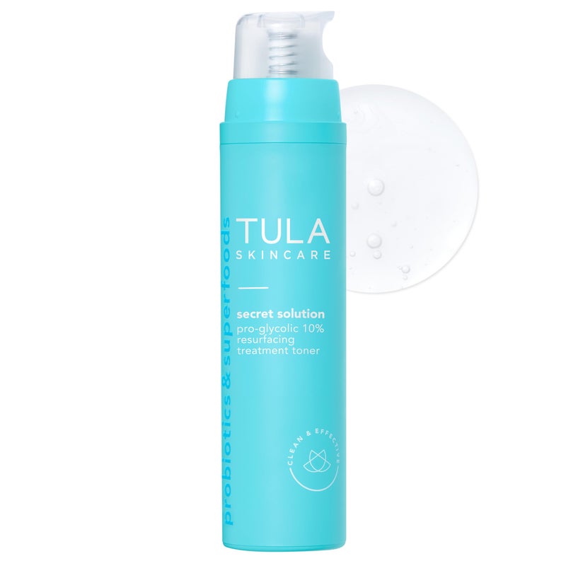 TULA Skin Care Secret Solution ProGlycolic 10 pH Resurfacing Toner Face Toner to Gently Exfoliate and Hydrate Skin with Proprietary Blend of Probiotics and Glycolic Acid 27 oz