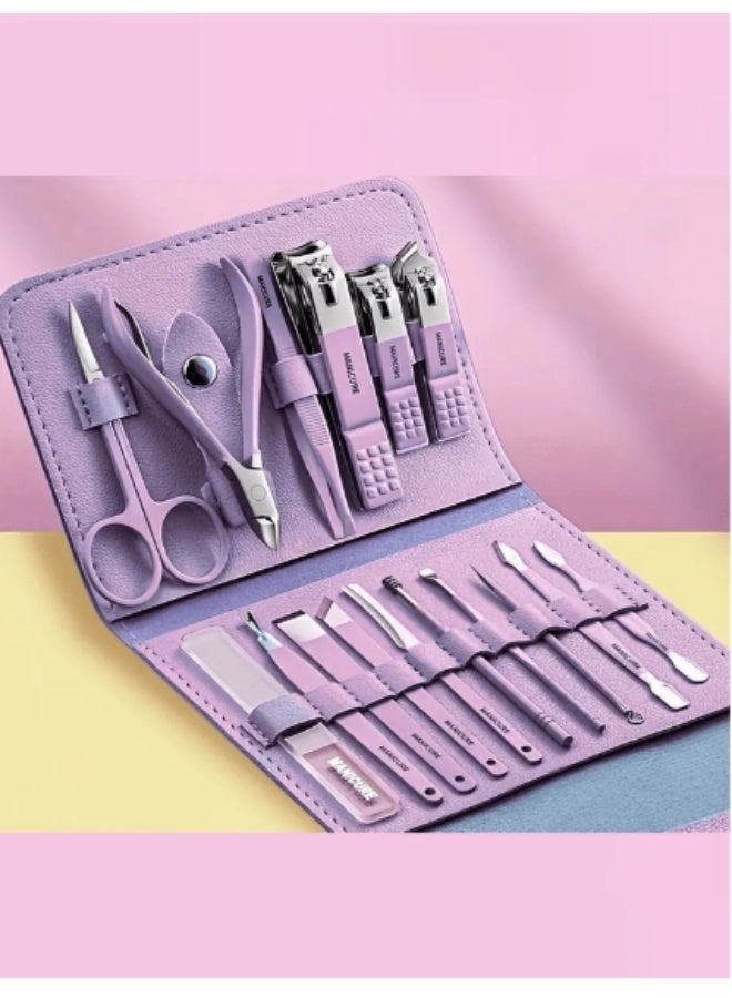 Manicare 16-Piece Manicure & Pedicure Set | Stainless Steel Nail Clippers & Grooming Tools | Home & Travel Essential - Image 1