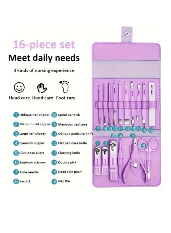 Manicare 16-Piece Manicure & Pedicure Set | Stainless Steel Nail Clippers & Grooming Tools | Home & Travel Essential - Image 3