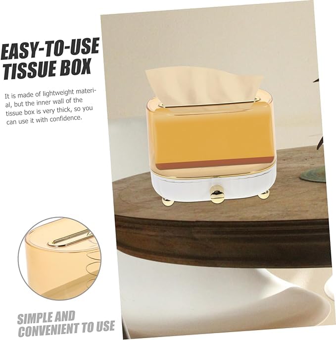 Brikipth Brikipth Spring Tissue Box Cover Holder with Drawer Facial Tissue Case Toilet Paper Napkin Dispenser Tissue Container for Kitchen Bathroom Dresser Car Bedroom Dresser Office Yellow - Image 2