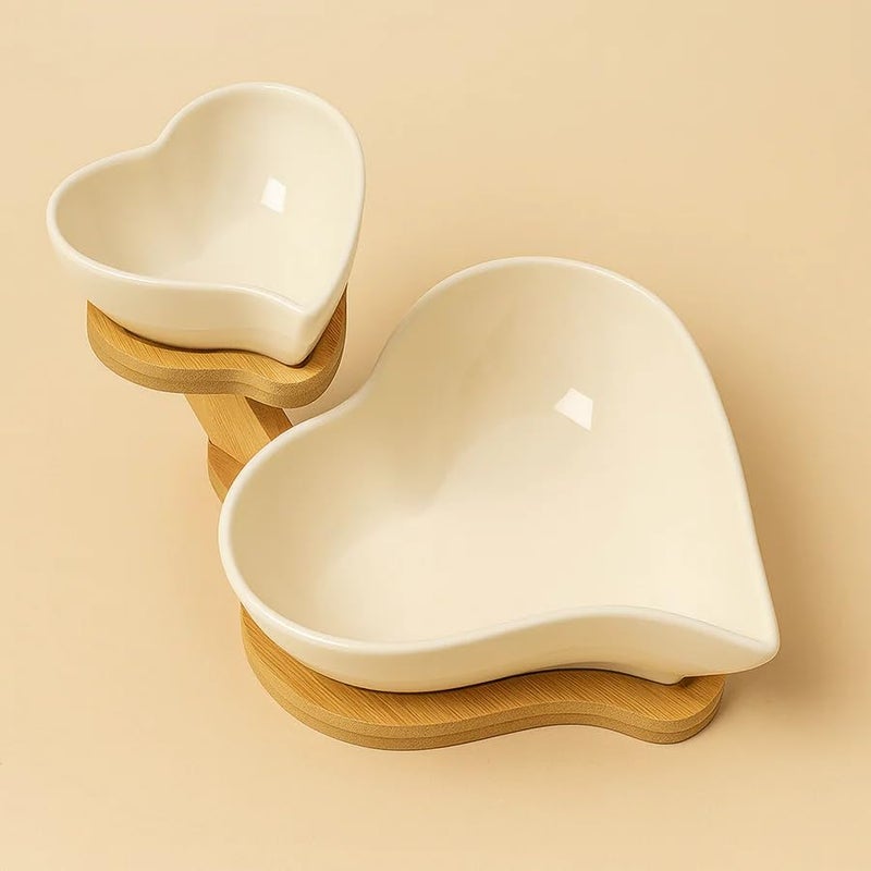 CORALTREE CORAL TREE Premium Ceramic Serving Bowls with Wooden Stand | Elegant Snack & Dip Bowl Set for Dining, Kitchen, and Parties | Modern Tableware Gift Set (Heart Shaped) - Image 2