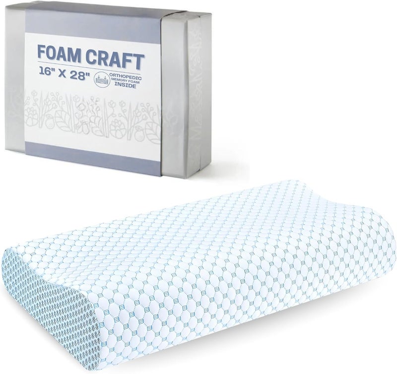 FOAM CRAFT Orthopedic Cervical Pillow for Side & Stomach Sleepers - Blue, Queen (16" X 28") - Image 1