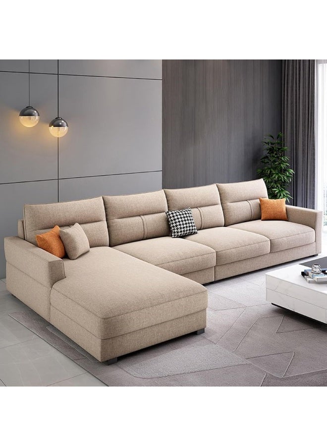 Zayn comforts Modern L-Shaped Living Room Sofa with Chaise and Concealed Support (Khaki, RIGHT BED) - Image 1